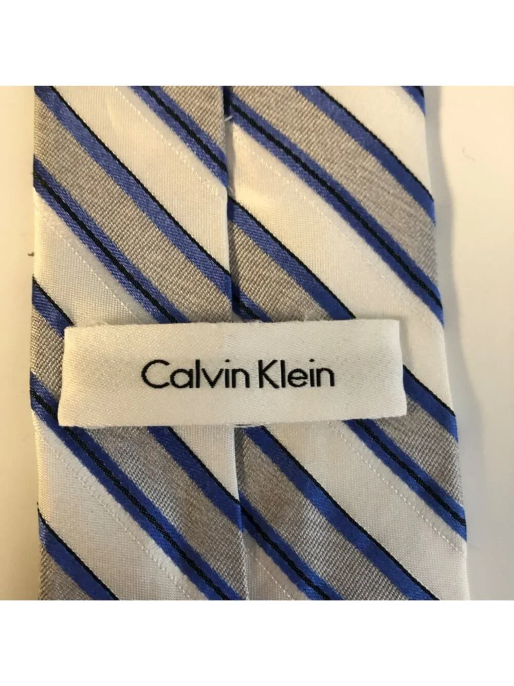 Calvin Klein Silk Tie Blue Gray Striped Mens Necktie Accessory Office Work Gift